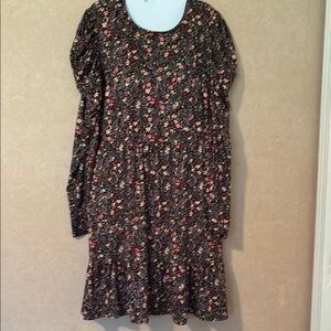 Black Long Sleeve Casual Sundress with Crew Neck